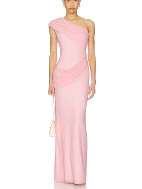 Superdown Fleur Maxi Dress Baby Pink One-Shoulder Evening Gown Revolve S